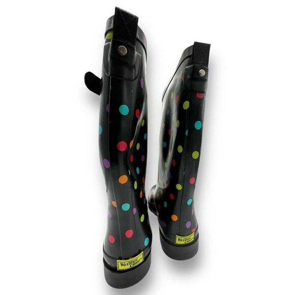 NWOT Western Chief Womens Dot City Tall Rain Boots Black Size 10 - Picture 8 of 13